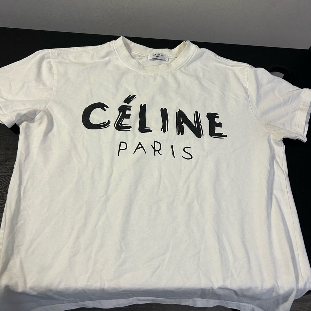 Celine White and Black Short Sleeve Tee